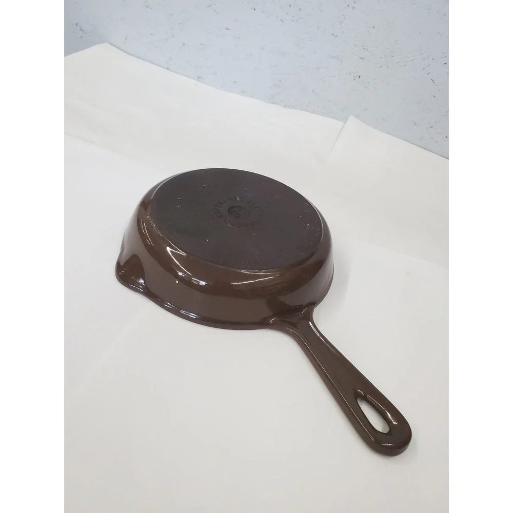 Vintage Cousances No 16 Enameled Cast Iron Skillet Brown Cream Made in France
